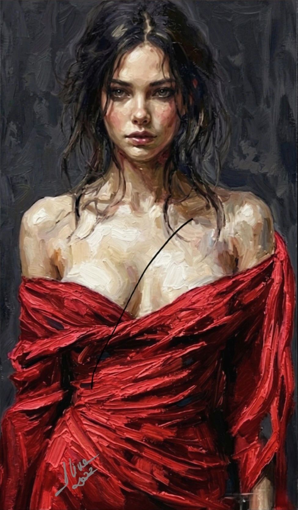 ArteDiAlina.com painting: Coral Red Dress